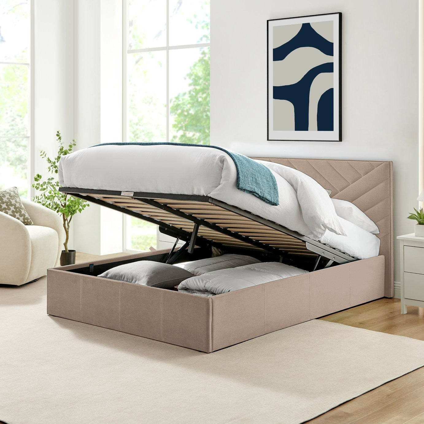Home Luca End Lift Small Double Ottoman Bed - Latte | Storage bed small double