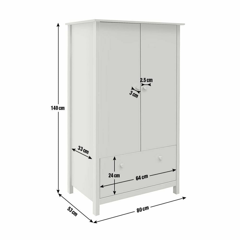 Scandinavia 2 Door 1 Drawer Wardrobe - Pine