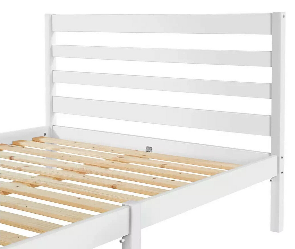 Home Kaycie Double Wooden Bed Frame White | Sturdy Strong Bedframe with Mattress