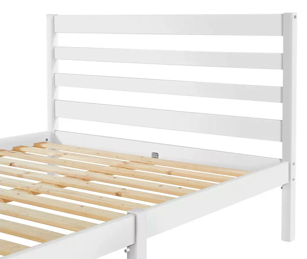 Home Kaycie Double Wooden Bed Frame White | Sturdy Strong Bedframe with Mattress