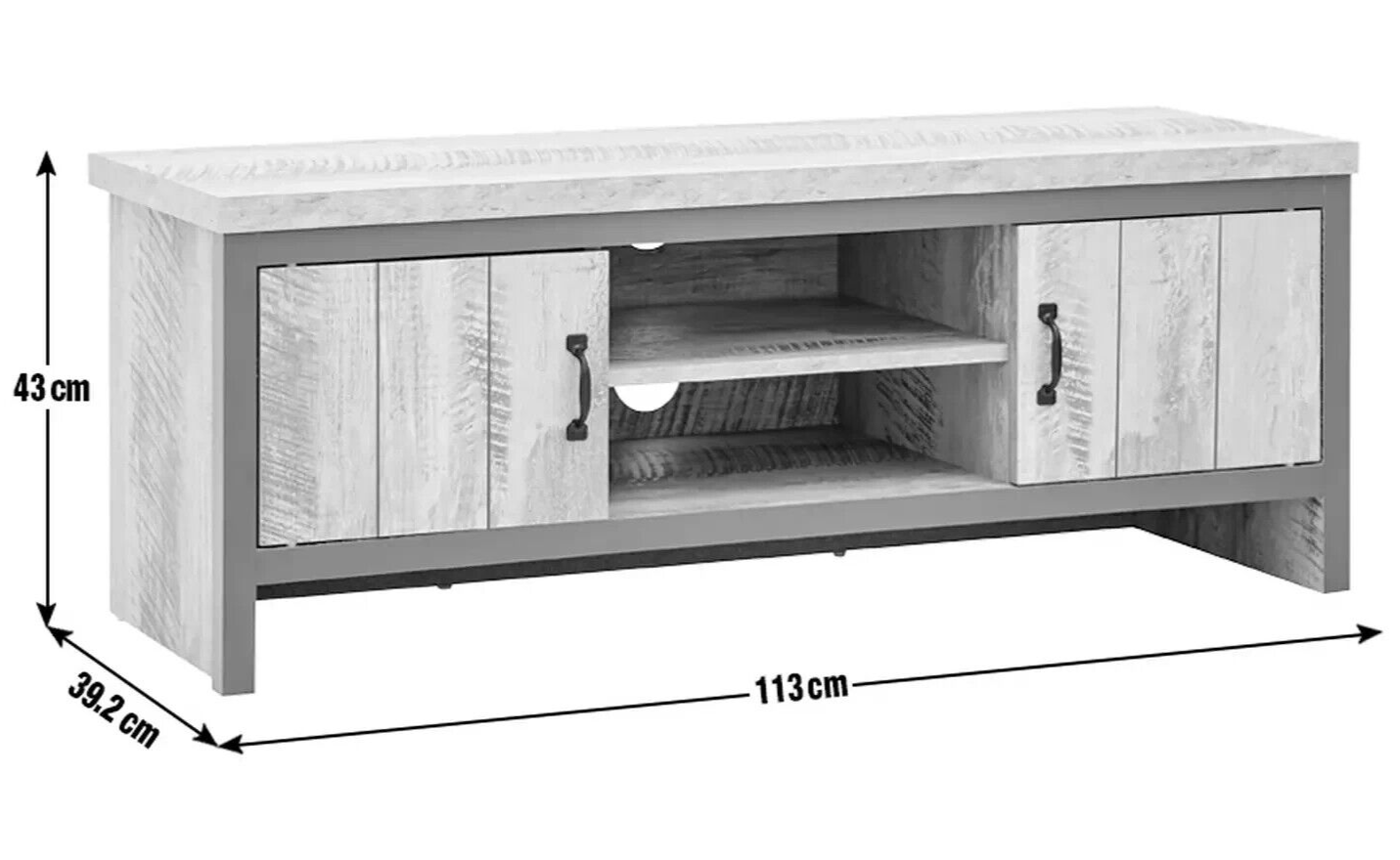 GFW Boston 2 Door TV Unit - Grey | Grey TV Stand Cabinet Media Storage Unit