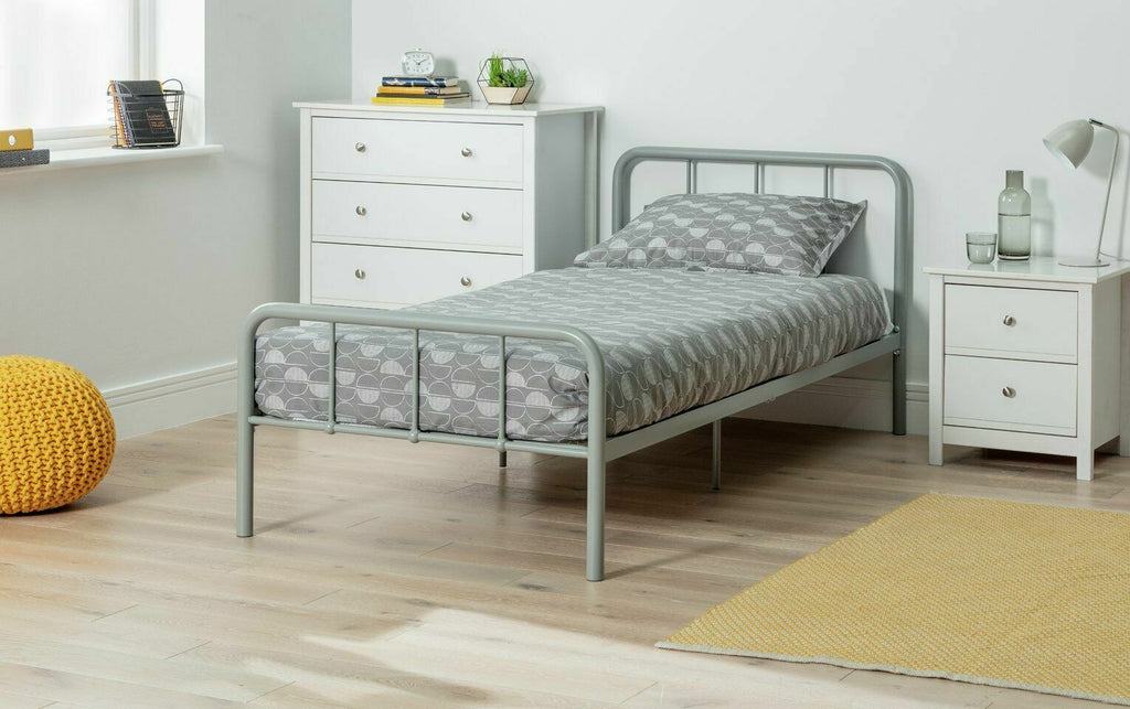 Charlie Single Metal Bed Frame - Silver with Memory Foam Mattress