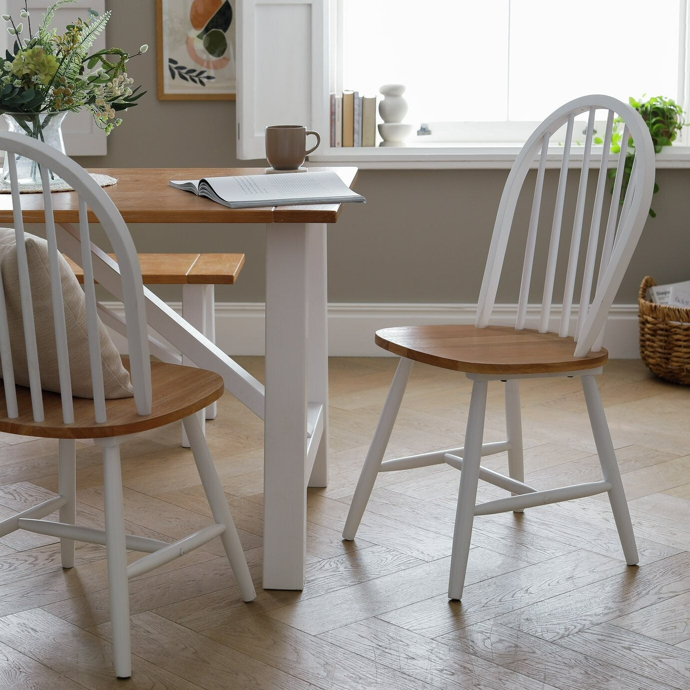 Habitat Burford Pair of Solid Wood Dining Chairs - Dark Grey | Kitchen Dining