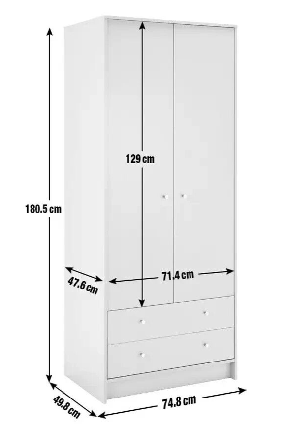 Malibu 2 Door 2 Drawer Wardrobe - Grey ( B Grade )