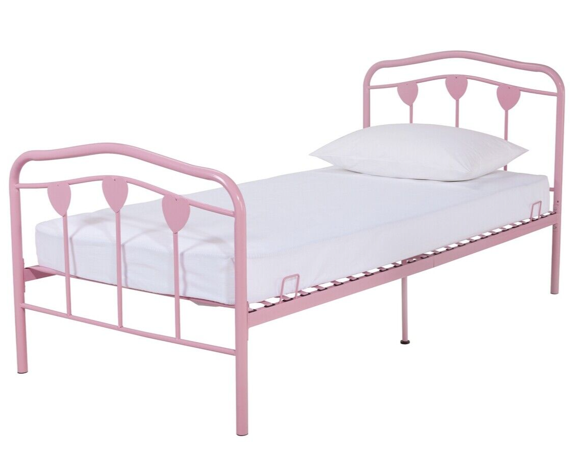 Home Hearts Single Metal Bed Frame - Pink | Pink Kids Bed Frame Metal Girls