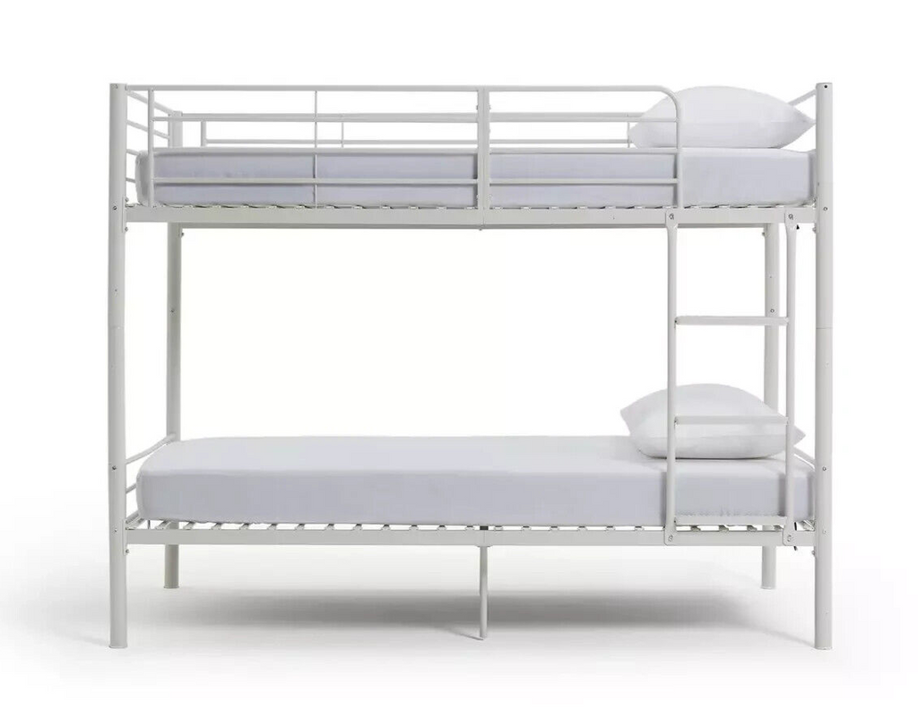 Mason Single Bunk Bed For Kids / Adults / Teenager - White x2 Memory Mattress
