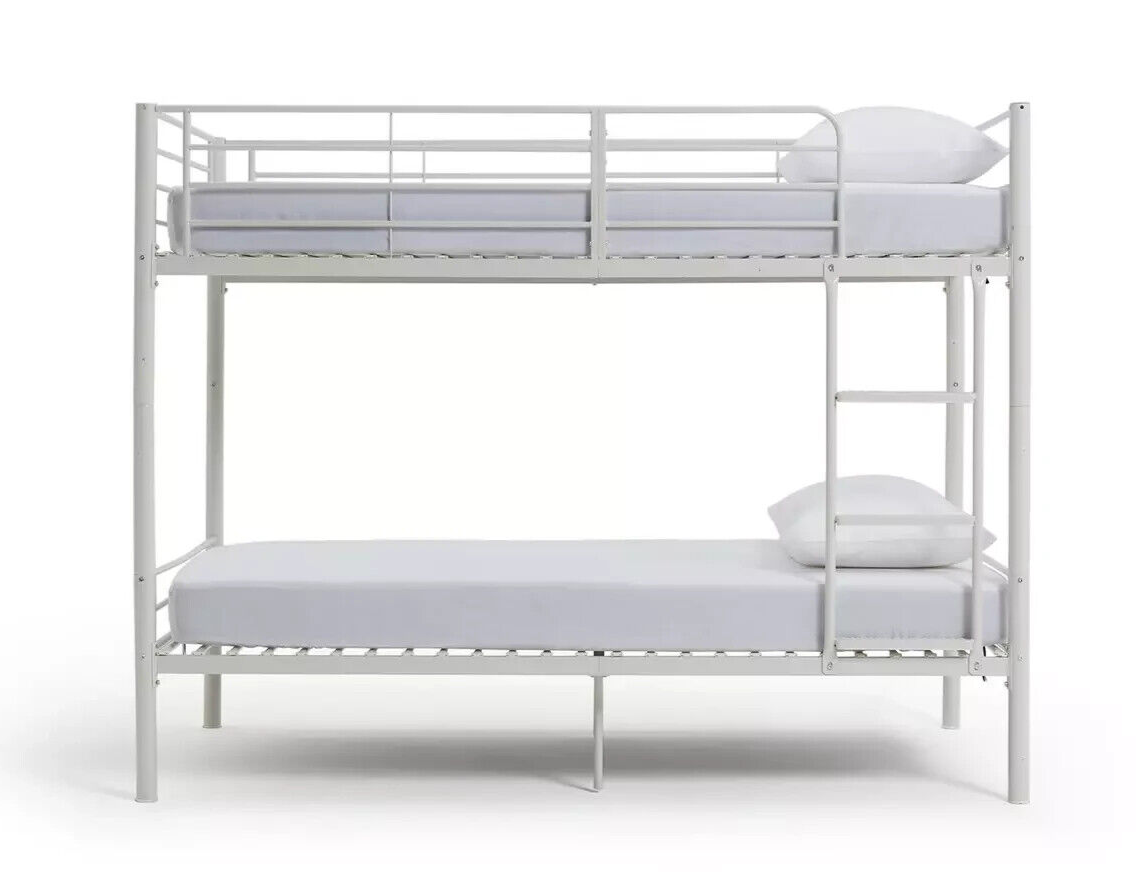 Mason Single Bunk Bed For Kids / Adults / Teenager - White x2 Memory Mattress