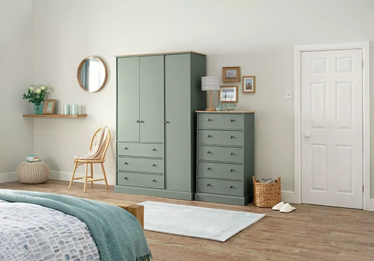 Home Kensington 3 Door 3 Drawer Wardrobe - Sage Green ( B Grade )