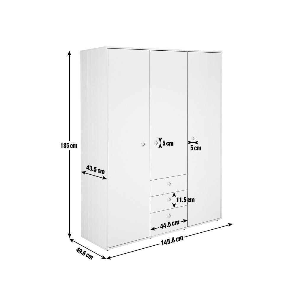 Camden 3 Door 3 Drawer Wardrobe - Grey & Acacia | Large wardrobe with drawers