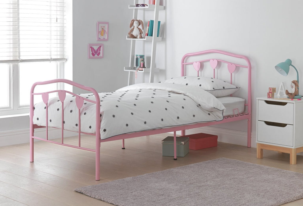 Home Hearts Single Metal Bed Frame - Pink | Pink Kids Bed Frame Metal Girls