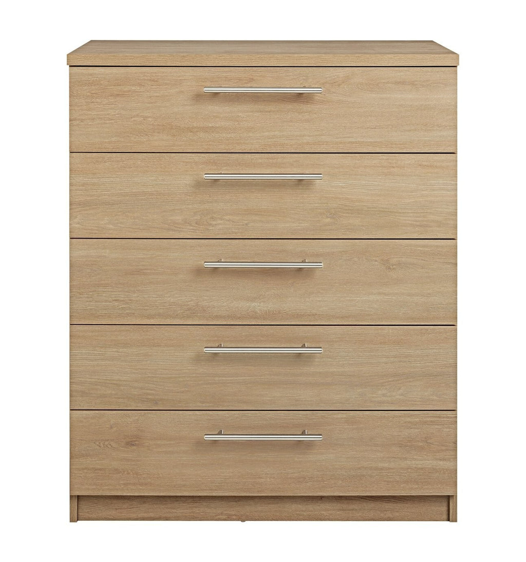 Home Brisbane 5 Drawer Chest | Tall Bedroom Storage Cabinet Drawers Unit Grey