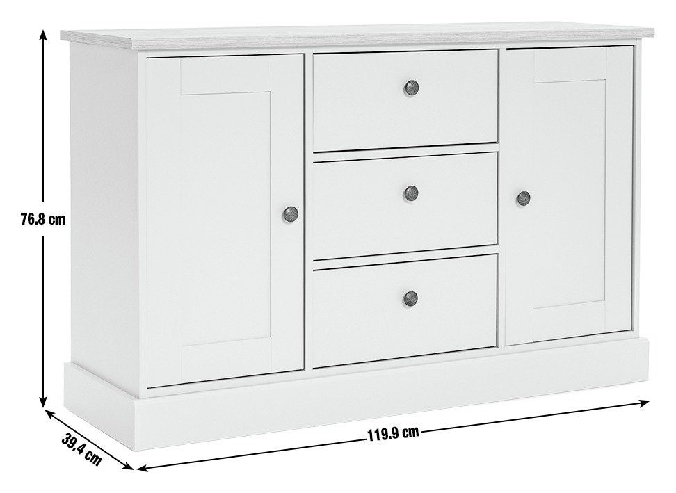 Home Winchester 2 Door 3 Drawer Sideboard - Cream | sideboard with drawers
