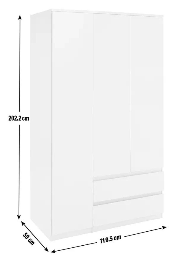 Jenson 3 Door 2 Drawer Tall Wardrobe - White Gloss ( B Grade )