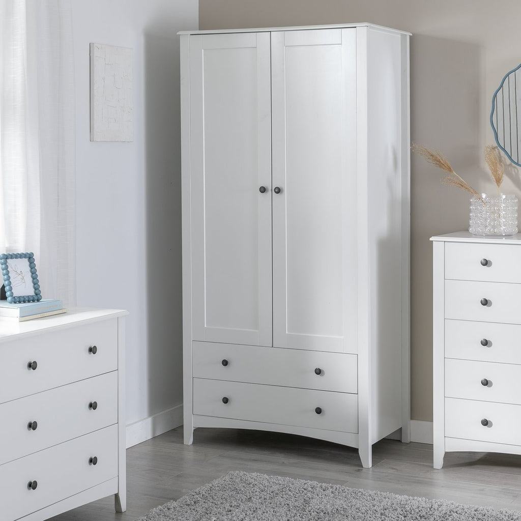 Minato 2 Door 2 Drawer Wardrobe - White | compact white wardrobe