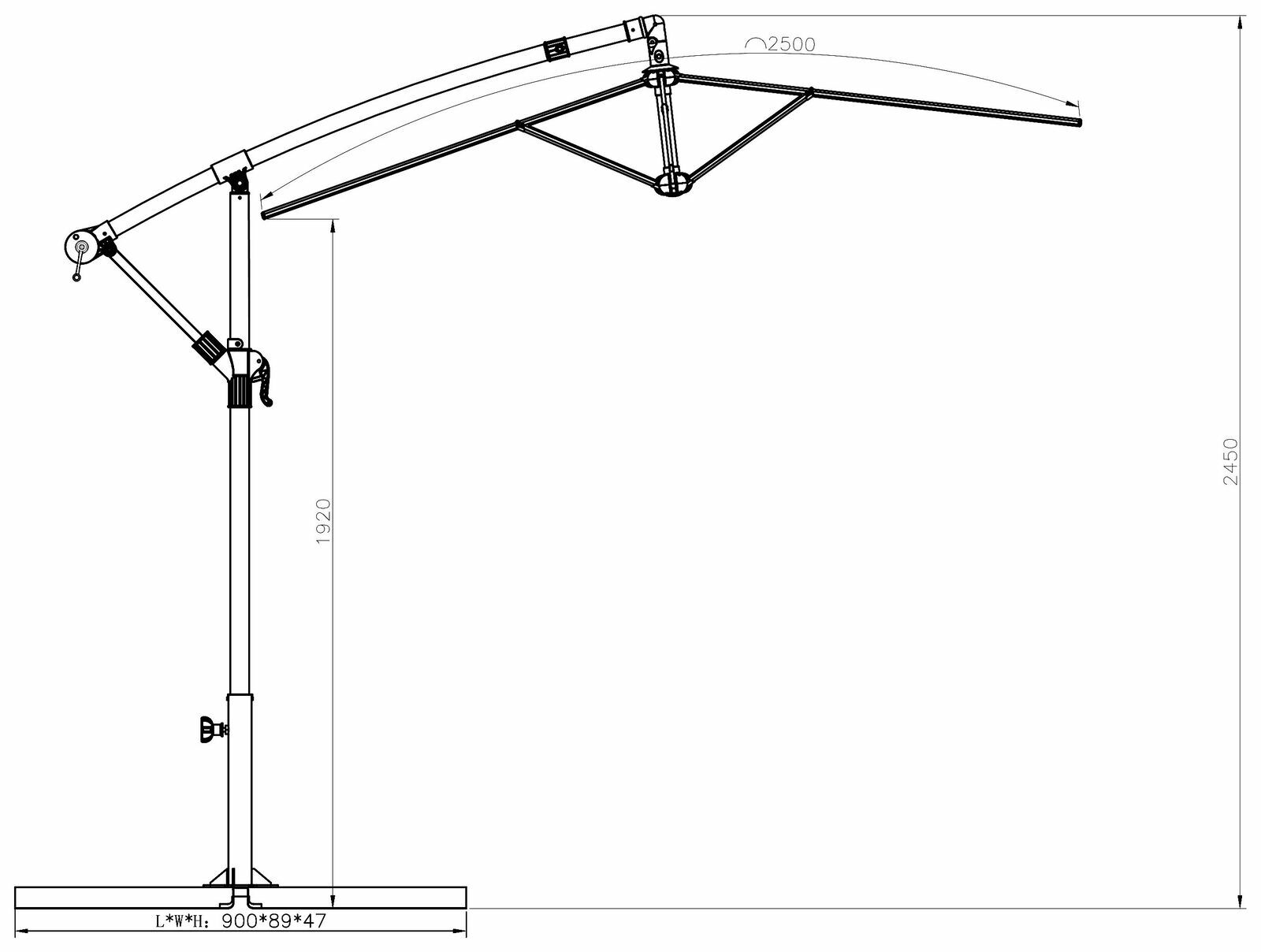 Home 2.5m Overhanging Garden Parasol - Black | Outdoor Patio Sun Shade Umbrella
