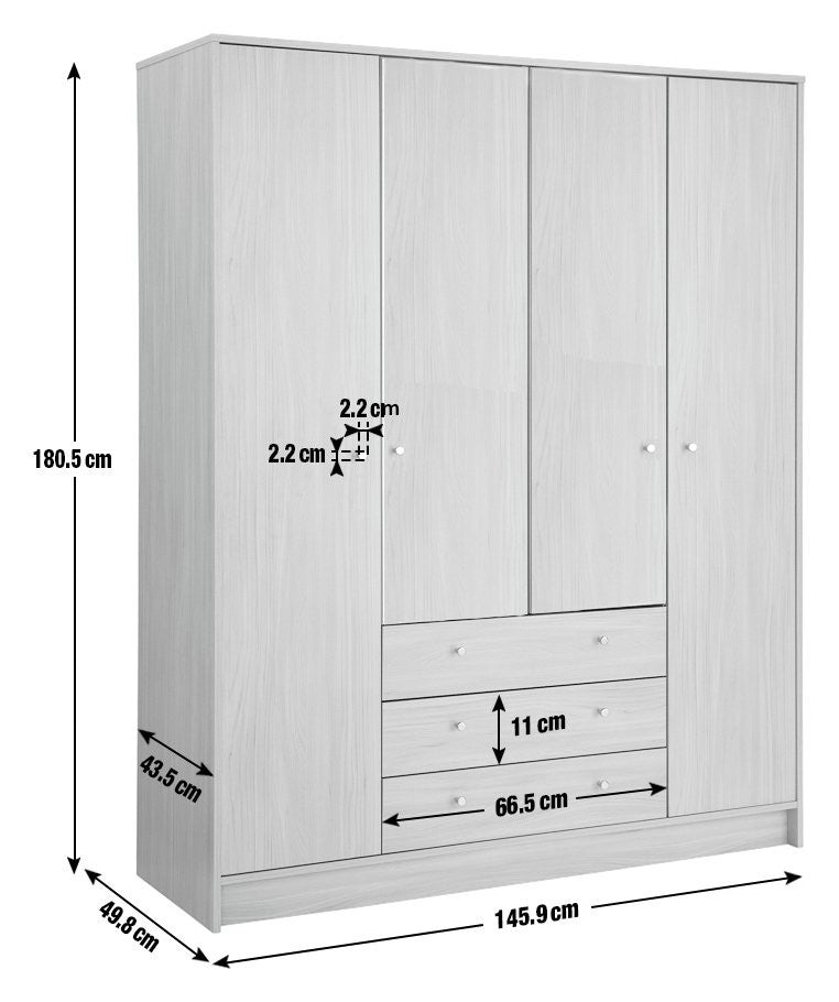 Home Malibu 4 Door 3 Drawer Wardrobe - Black Oak Eff | Combination wardrobe