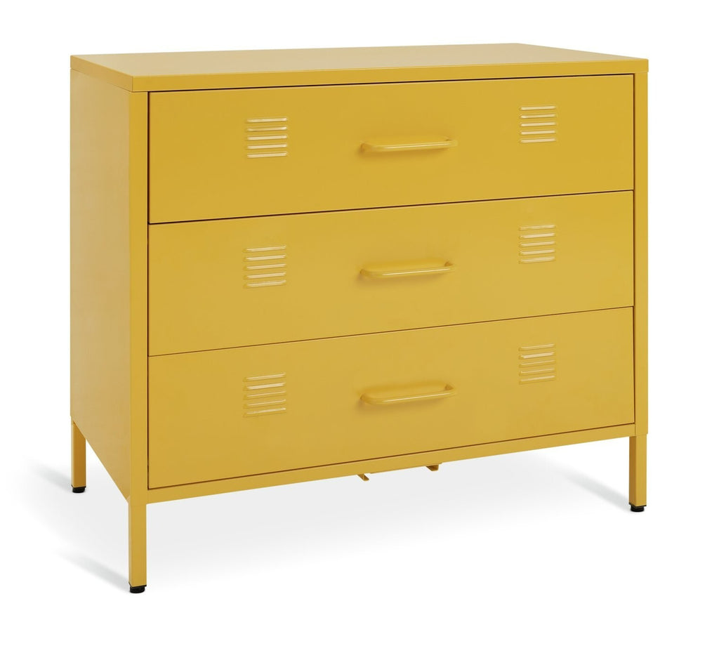 Habitat Stevie 3 Drawer Chest Mustard | Retro Steel Storage Unit with Metal Hand
