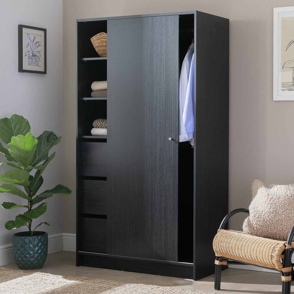 Home Malibu 1 Door Sliding Wardrobe - Black  ( B Grade )