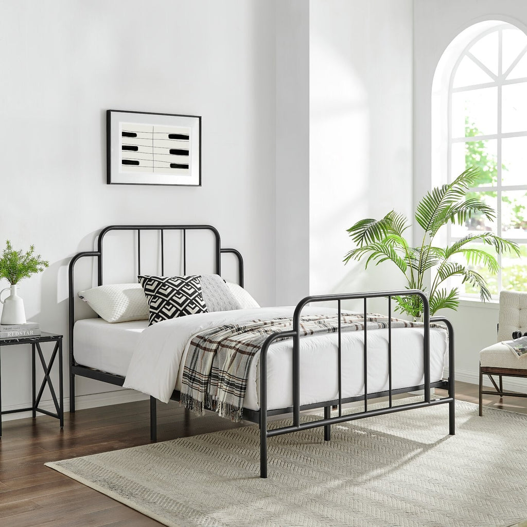 Jacques Double Metal Bed Frame Black | Sturdy Durable Support Base Modern Design
