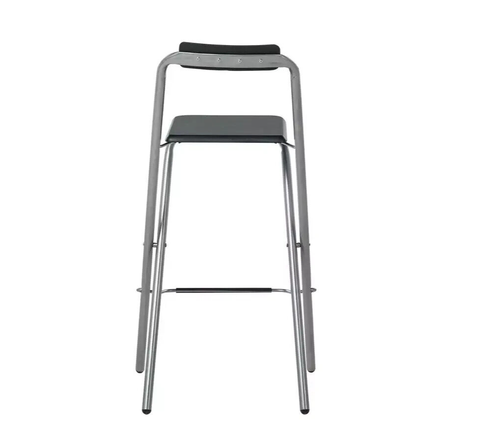 Pair of Folding Metal Bar Stools - Black & Silver