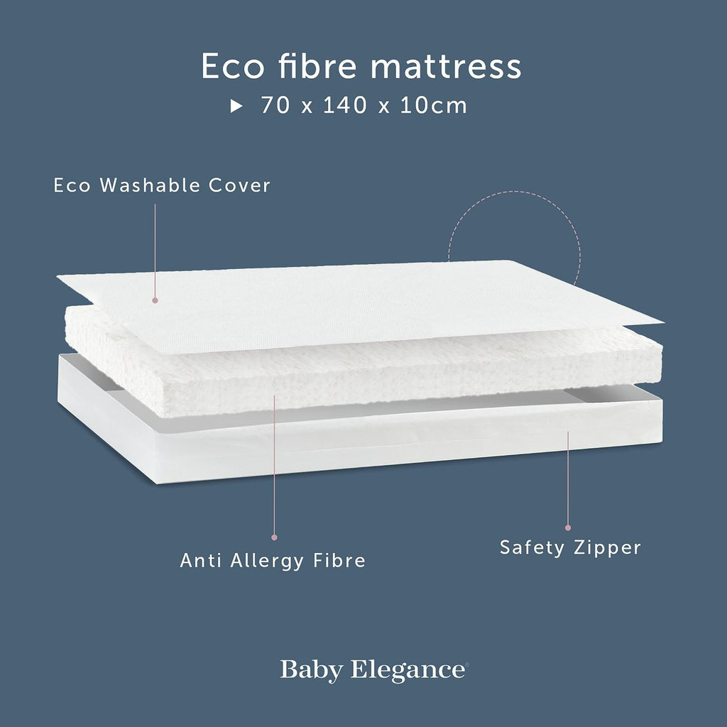 Baby Elegance Travis Baby Cot Bed with Mattress - Grey | Baby cot with mattress