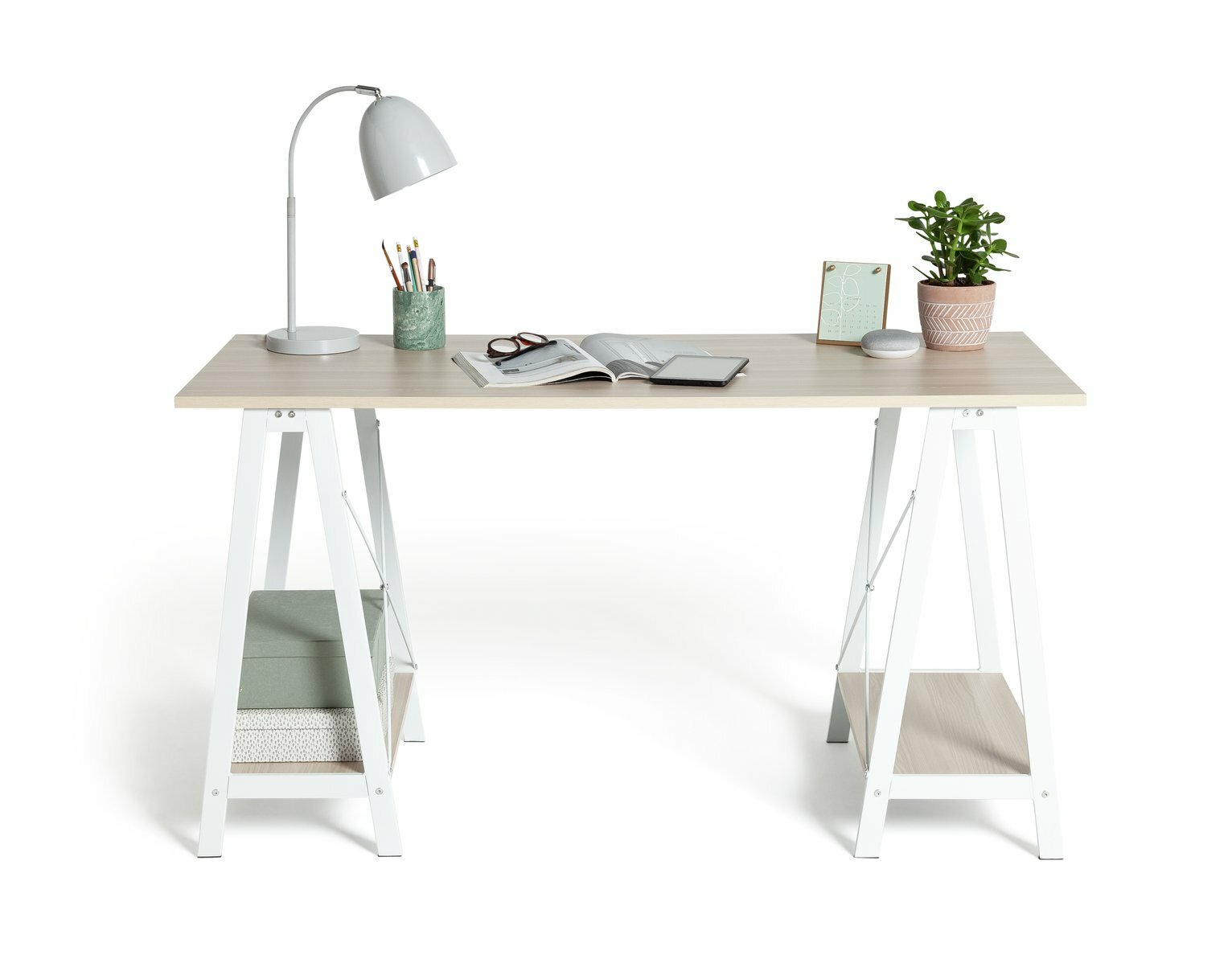 Habitat Trestle Table Office Desk White | Modern Home Office Desk with Storage