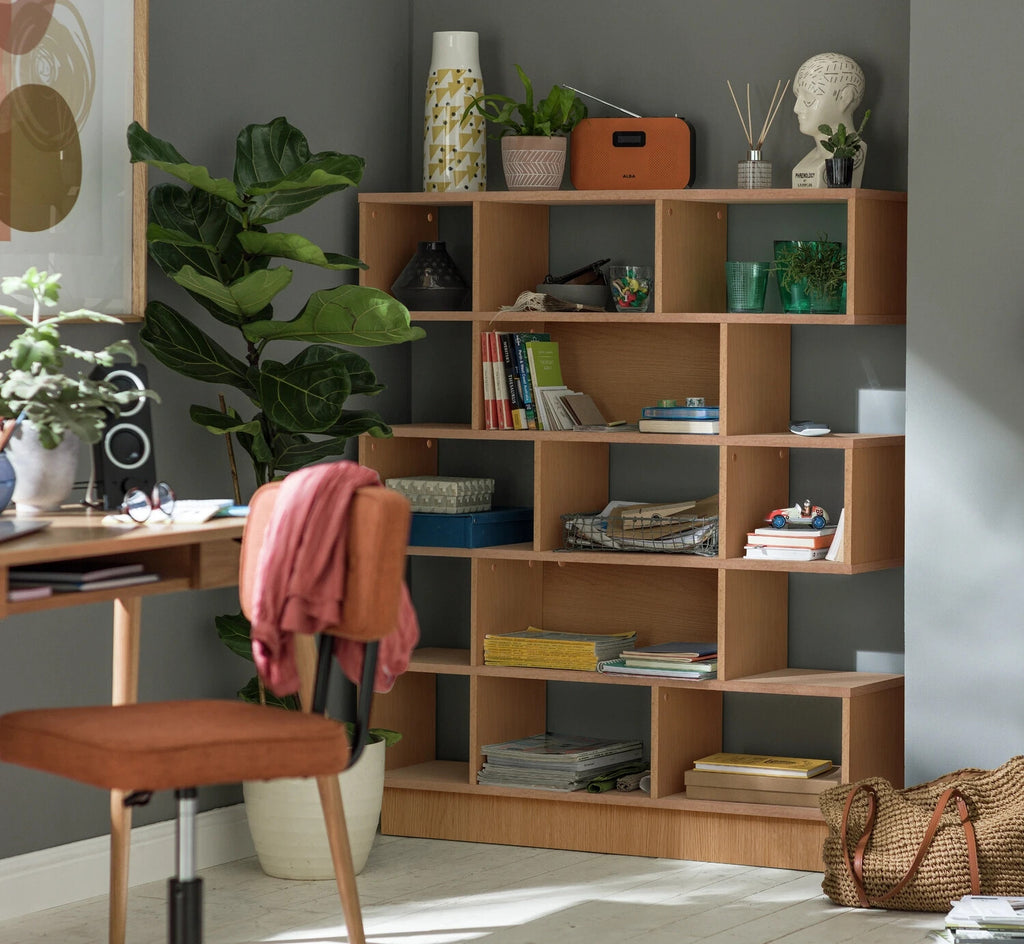 Habitat Cubes Wide Boockase - Oak Effect | Wooden Storage Shelving Unit Living