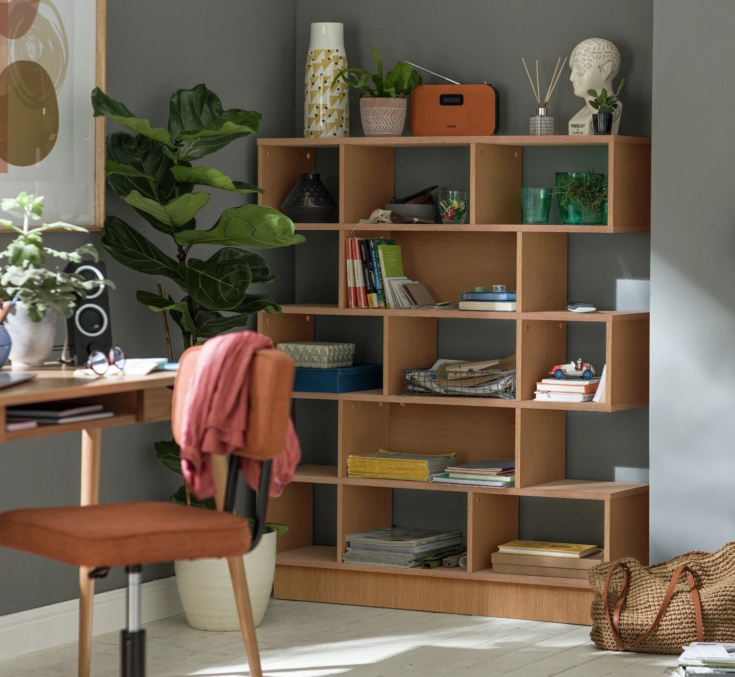 Habitat Cubes Wide Boockase - Oak Effect | Wooden Storage Shelving Unit Living