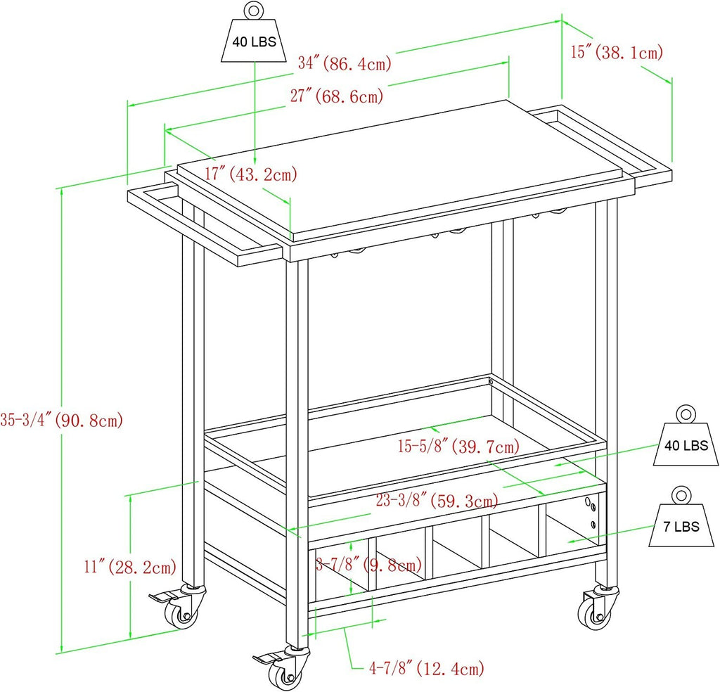 Modern Industrial Bar Serving Cart - White Marble & Dark Walnut