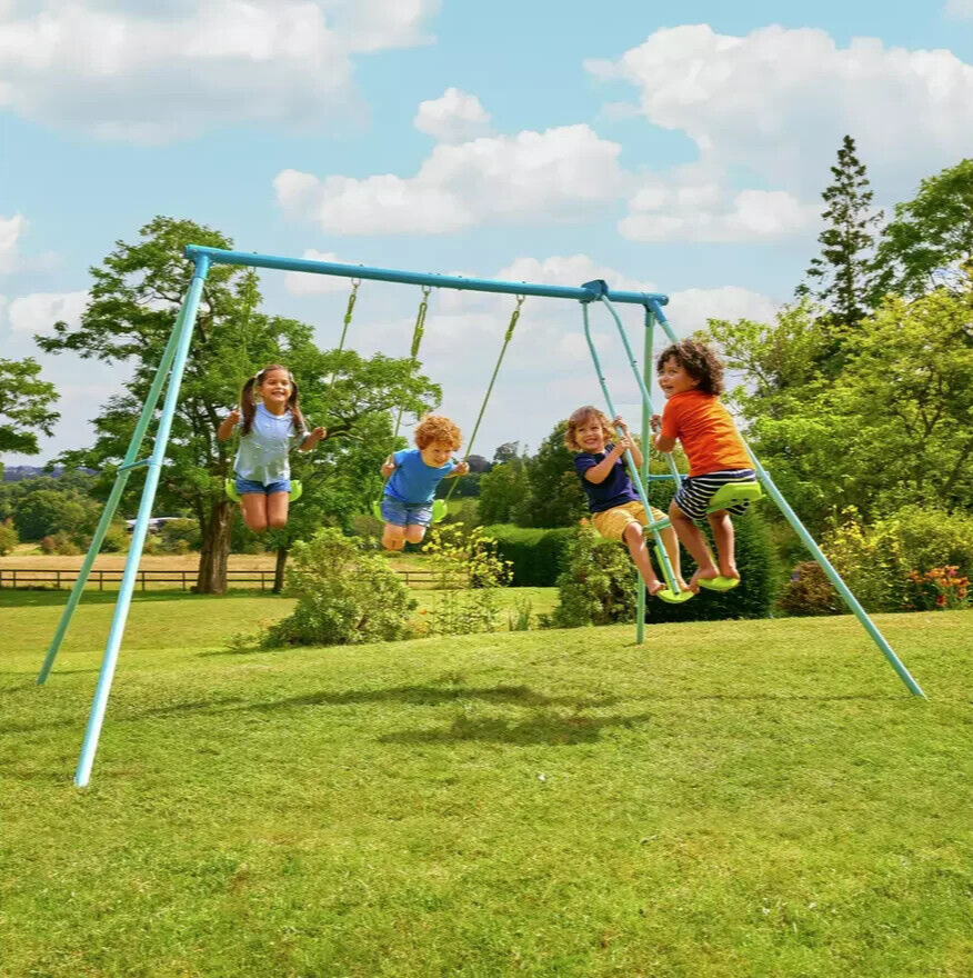 TP Toys Kids Double Swing Set With Glide Ride | Outdoor Playset 4 Seater Garden