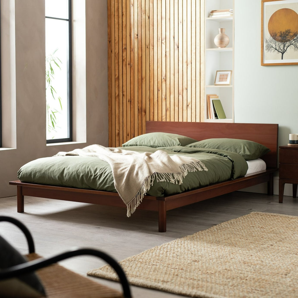 Akio Double Wooden Platform Bed Frame - Walnut | Platform bed frame double