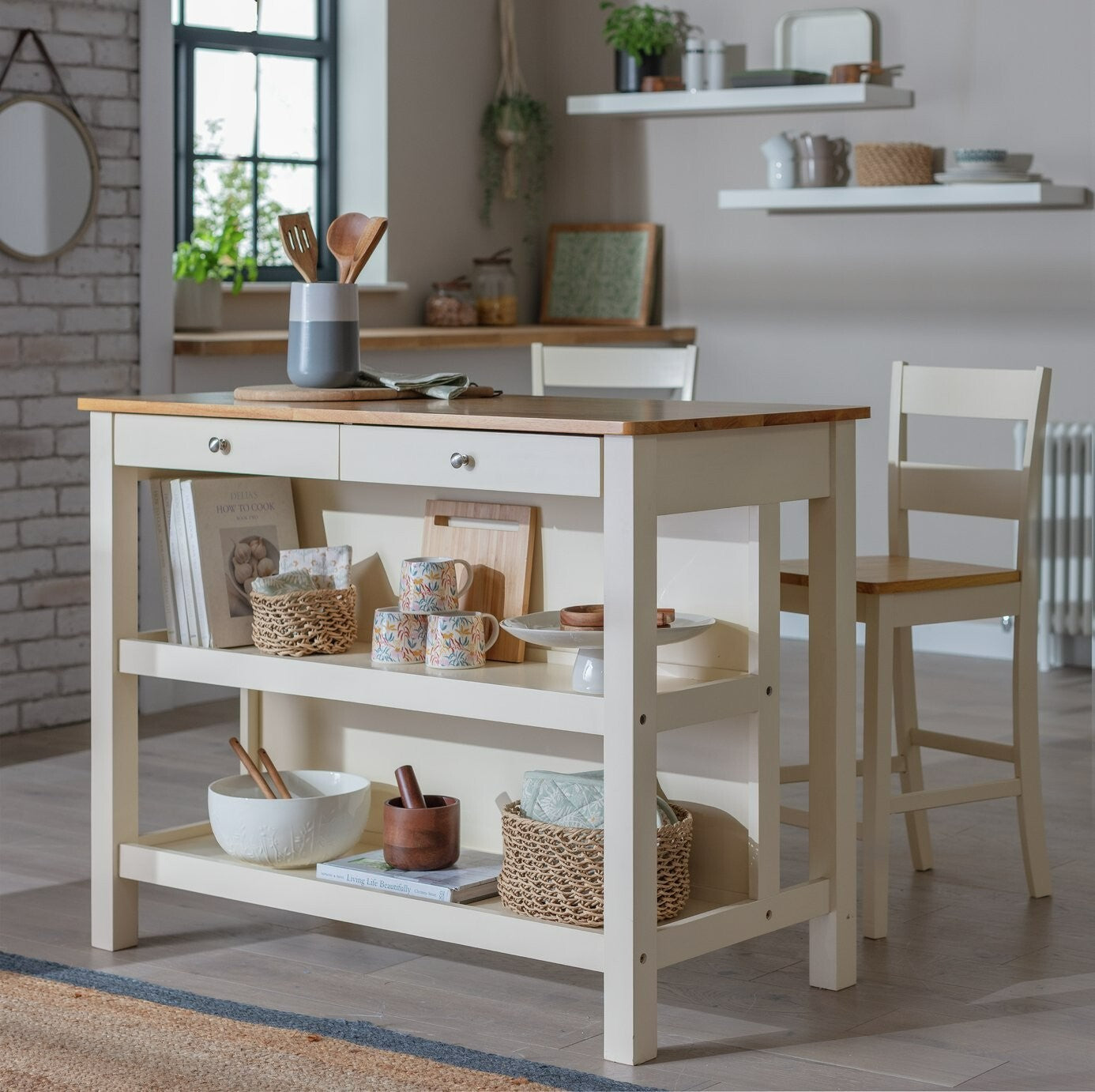 Chicago Solid Wood 2 Seater Bar Island - Cream