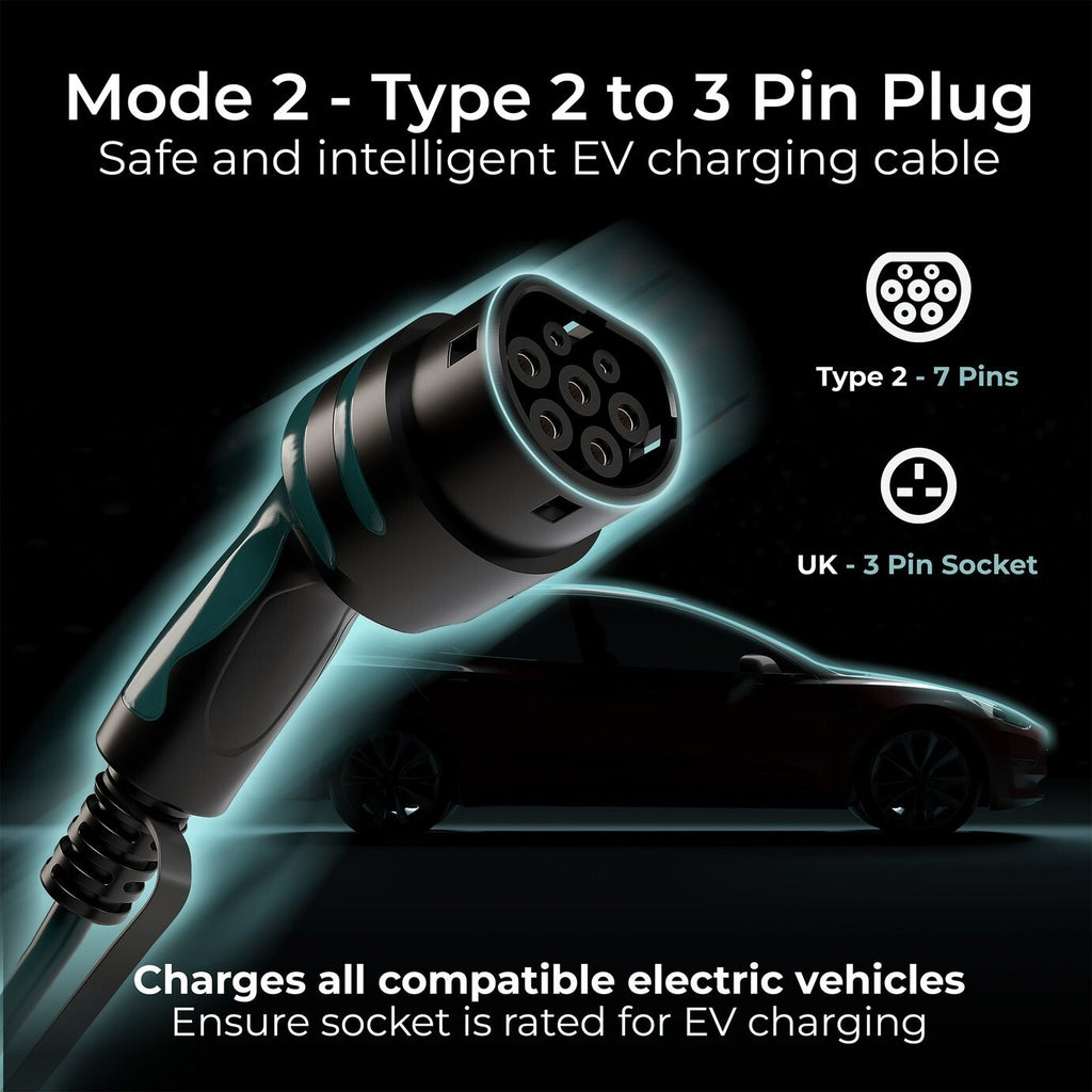 Masterplug 10m Mode 2 EV Charging Cable with 13A 3-Pin Plug