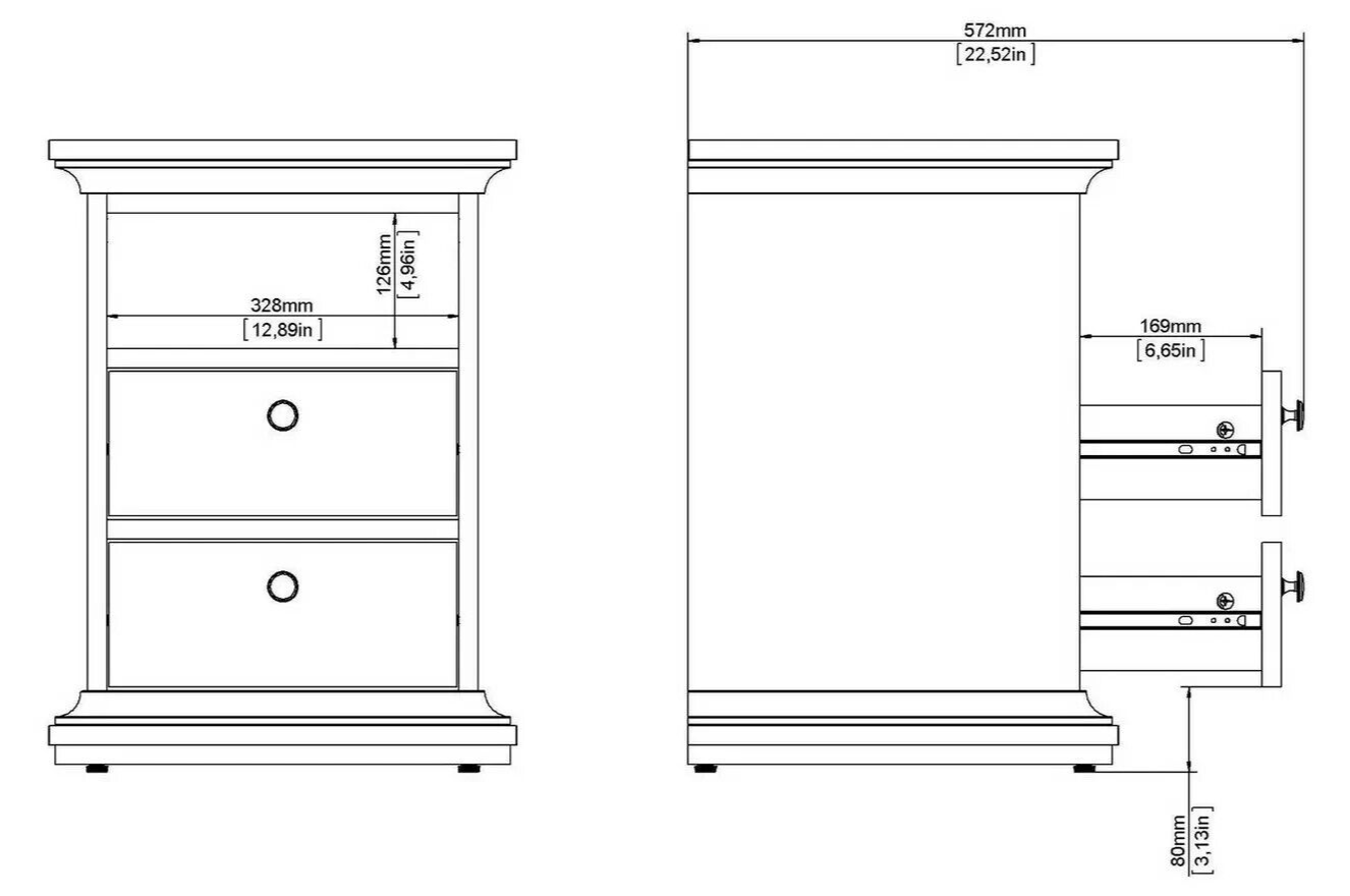 Tvilum Paris 2 Drawer Bedside Table - White ( B grade 33235 )