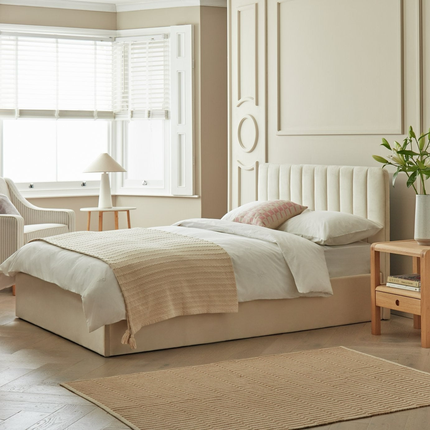 Home Pandora Small Double End Lift Ottoman Bed - Cream | lift-up storage bed