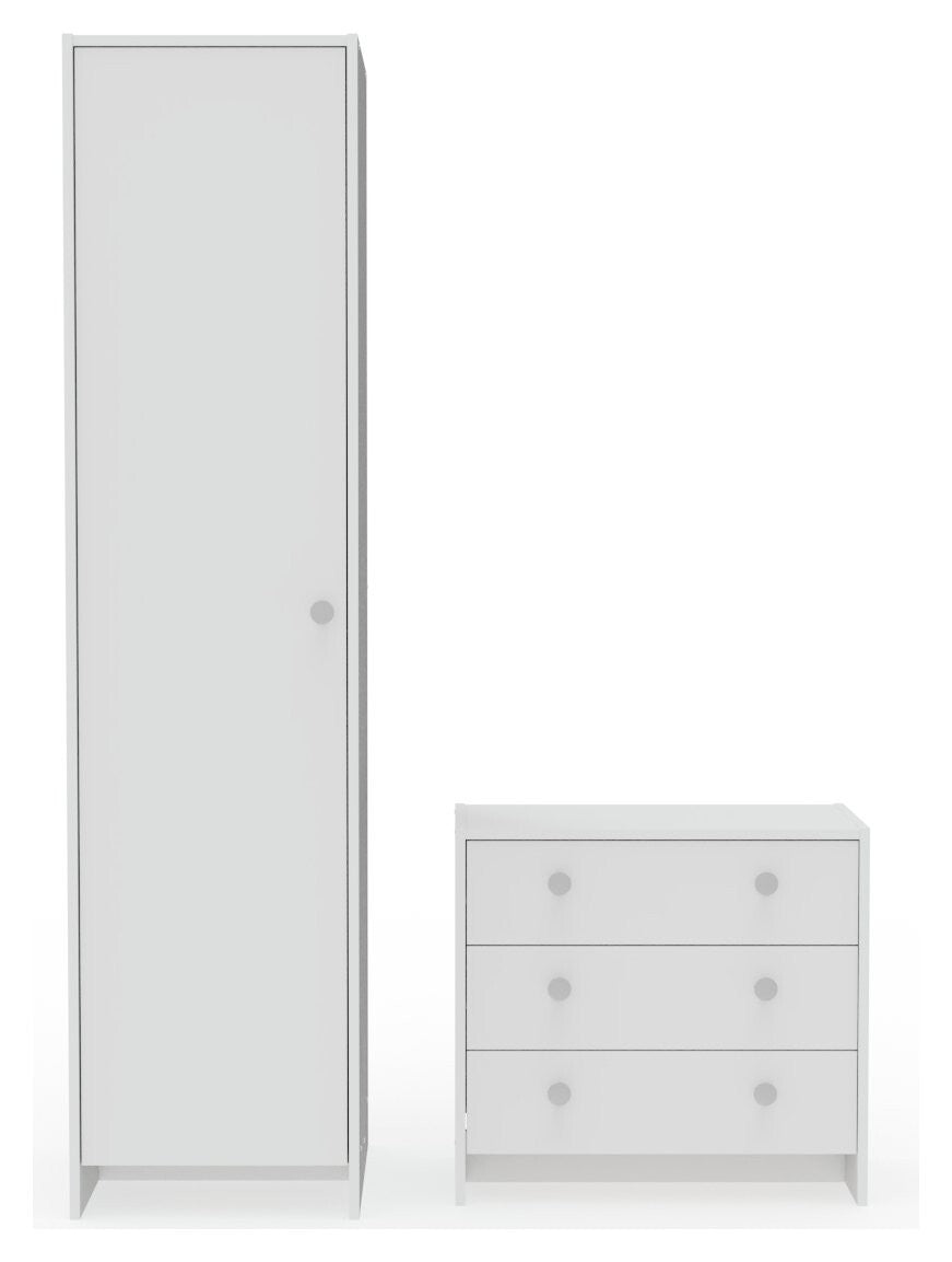 Seville 2 Piece 1 Door Wardrobe Set - White