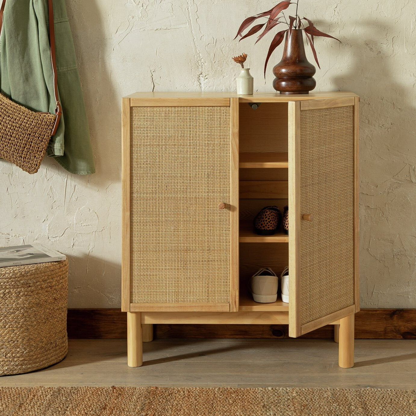Simone 2 Door Shoe Storage Cabinet - Oak