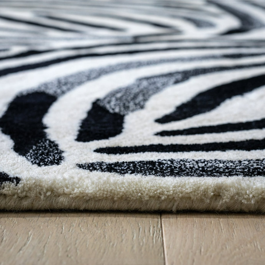 Skandi Brush Marks Black & White Cut Pile Rug