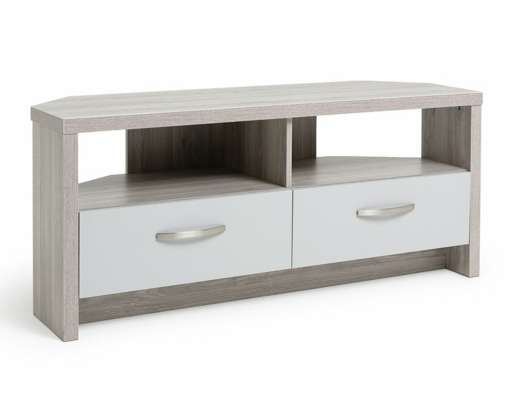 Home Venice 2 Drawer Large Corner TV Unit Grey | Modern Entertainment Furniture