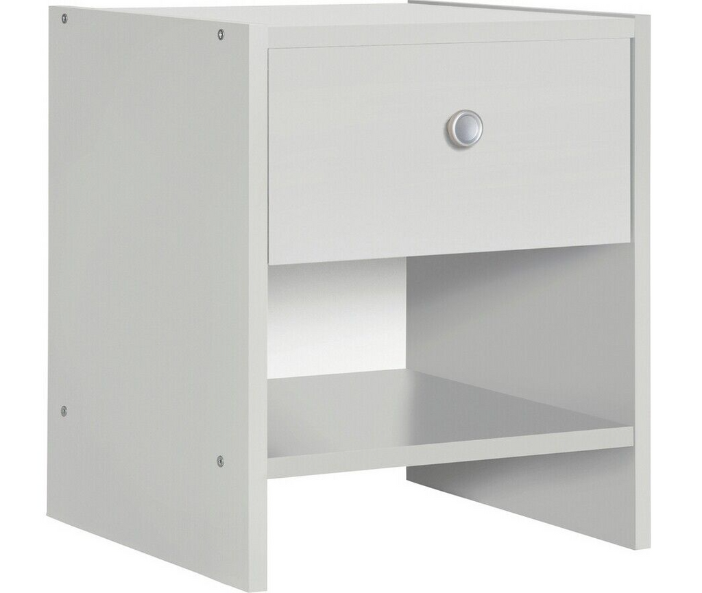 Home Seville 1 Drawer Bedside Table - White | Nightstand Storage for Bedroom Use