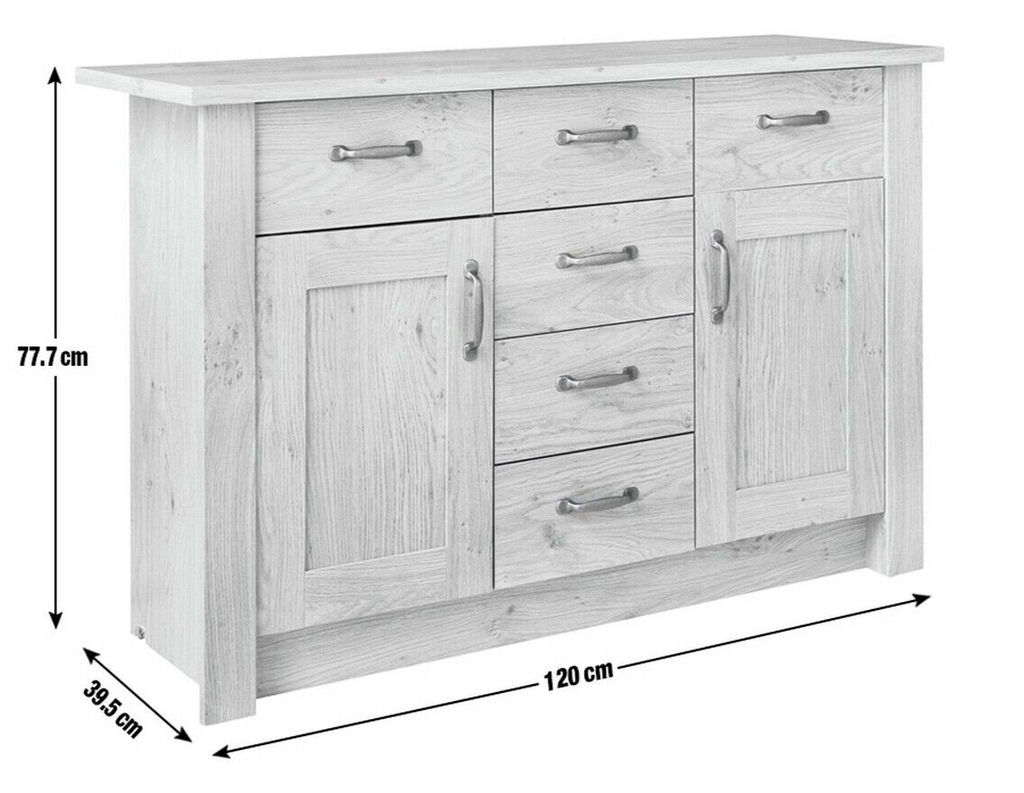 Home Ohio 2 Door 6 Drawer Sideboard - Oak Effect | Living Room Storage Unit