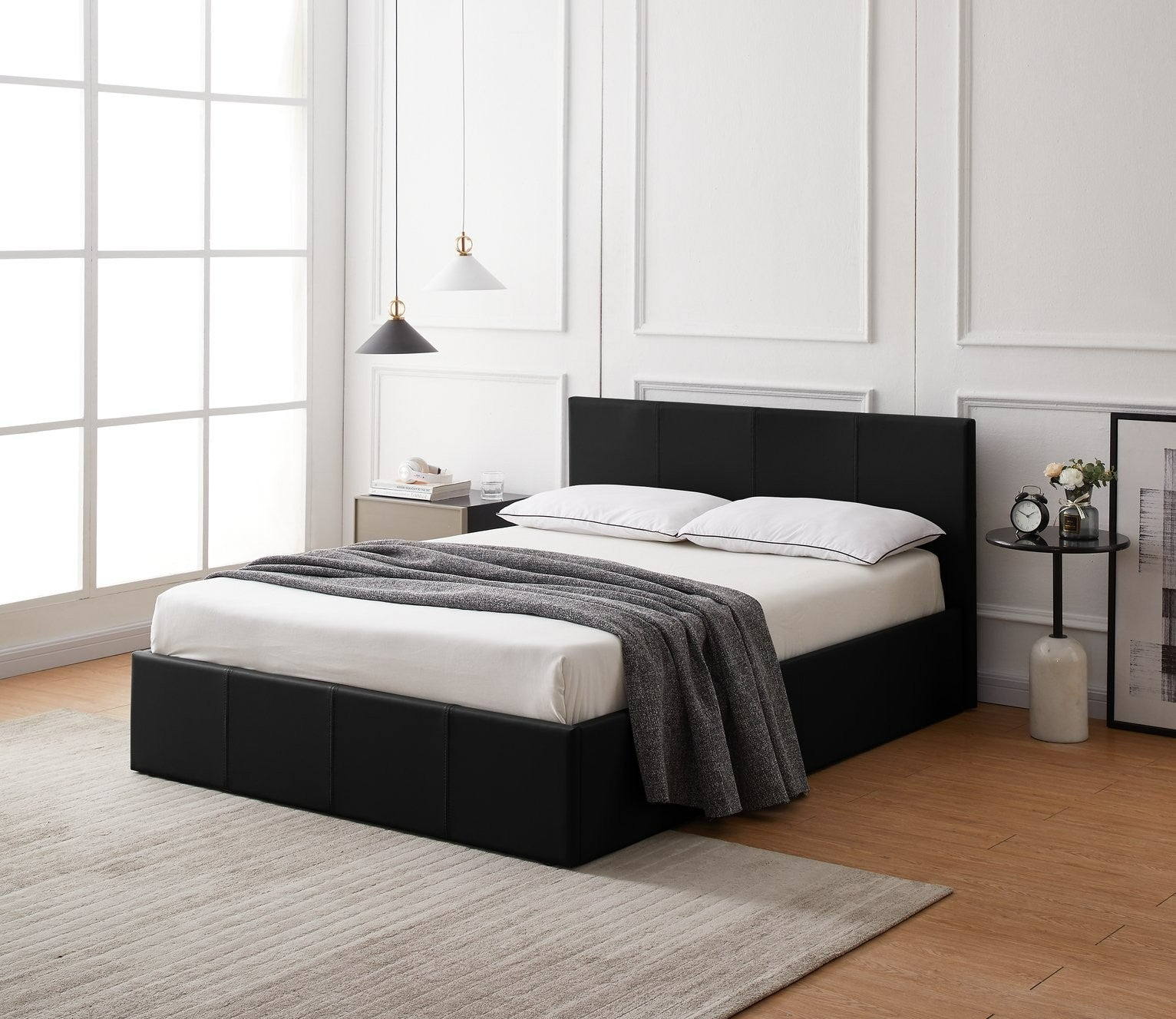 Lavendon Double Side Open Ottoman Bed Frame-Black | bed frame black side lift