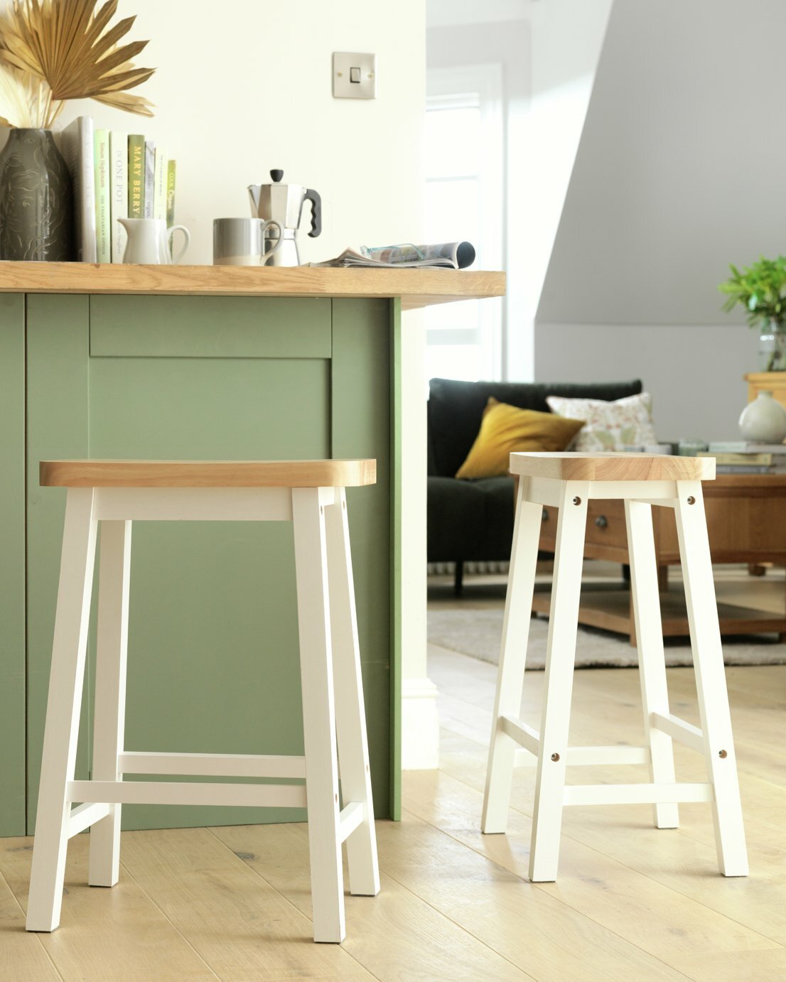 Habitat Pair of Saddle Bar Stools - Two Tone