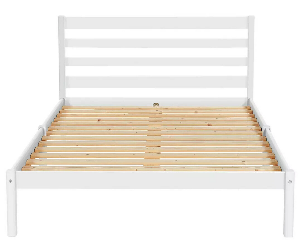 Home Kaycie Double Wooden Bed Frame White | Sturdy Strong Bedframe with Mattress