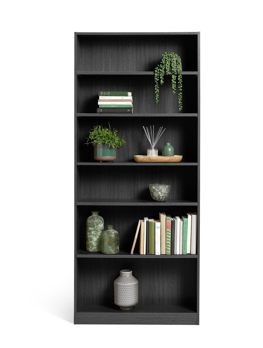 Maine 6 Shelf Bookcase - Shelving Storage Unit Display Cabinet - Black