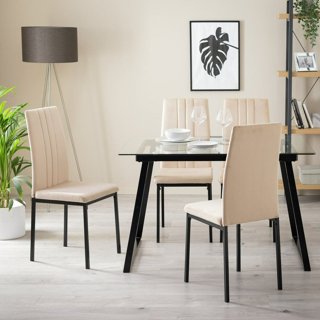 Home Tyrus Glass Dining Table & 4 Natural Chairs | Kitchen Dining Room Furniture