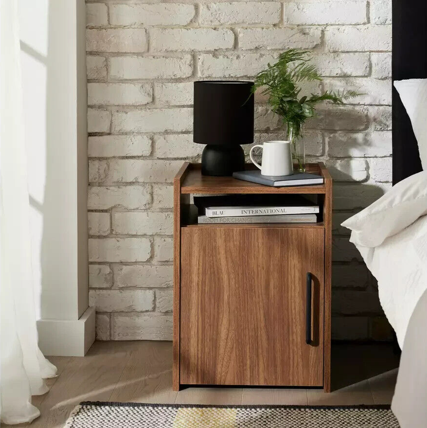 Habitat Oldham 1 Door Bedside Table - Walnut | Walnut Bedside Cabinet Storage