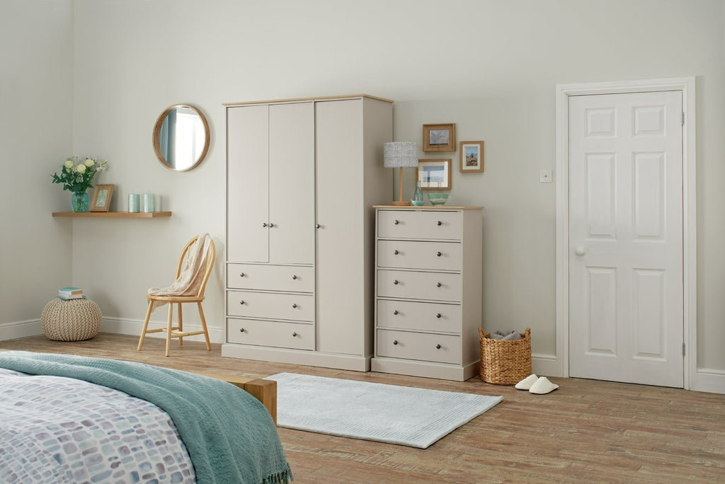 Home Kensington 3Dr 3Drw Wardrobe - Soft Grey /Oak Eff | triple wardrobe