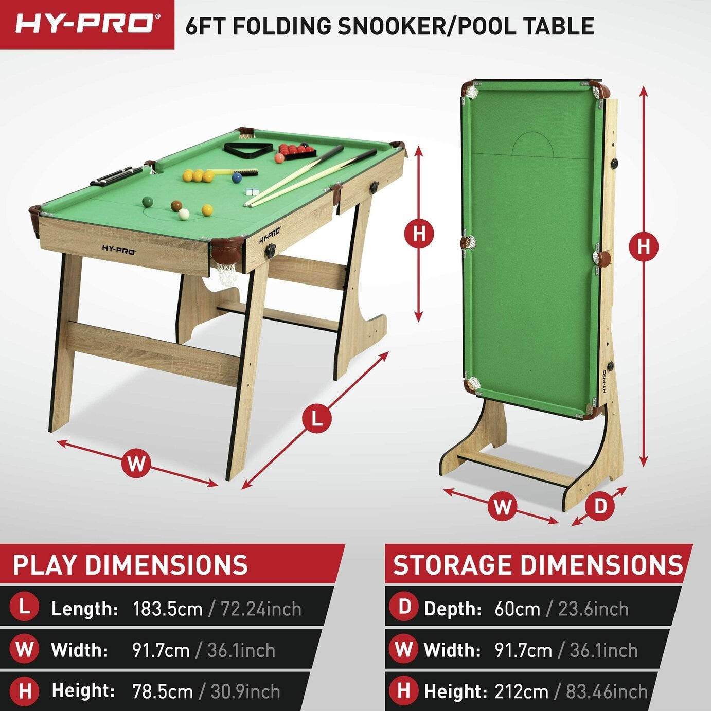Hy-Pro 6ft Folding Snooker and Pool Table - Oak ( B Grade )