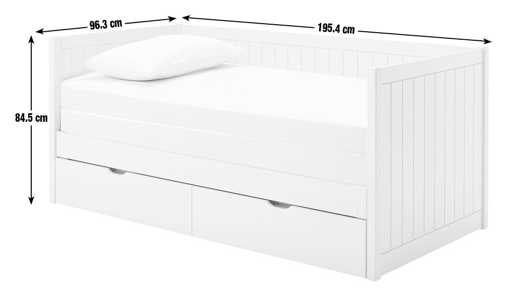 Axel Trundle Day Bed with 1 Drawer - White | Space-saving day bed